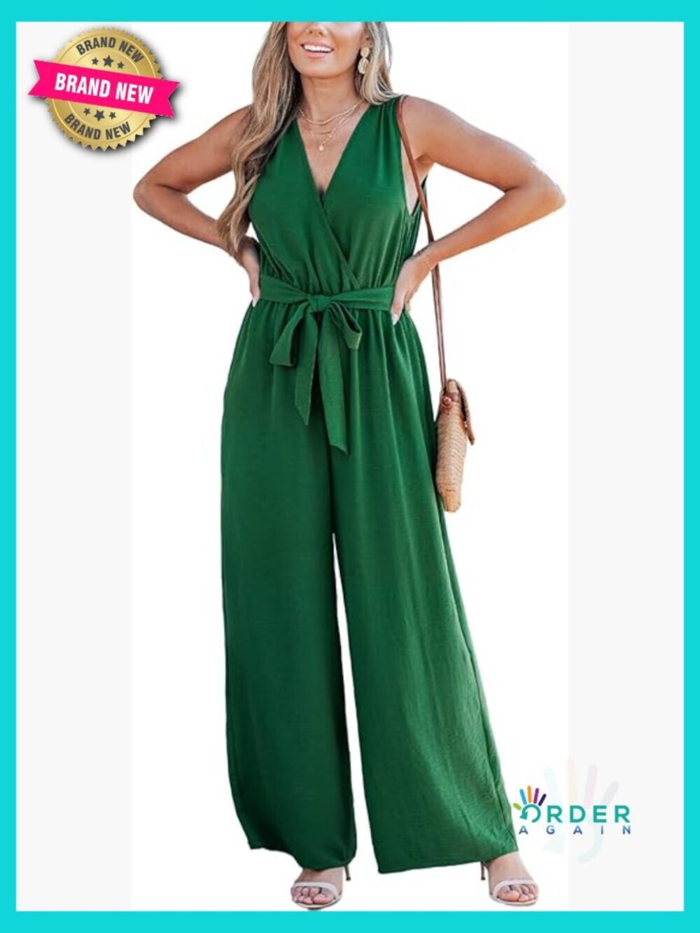 V Neck Sleeveless Wide Leg Jumpsuit Dressy Casual One Piece Romper